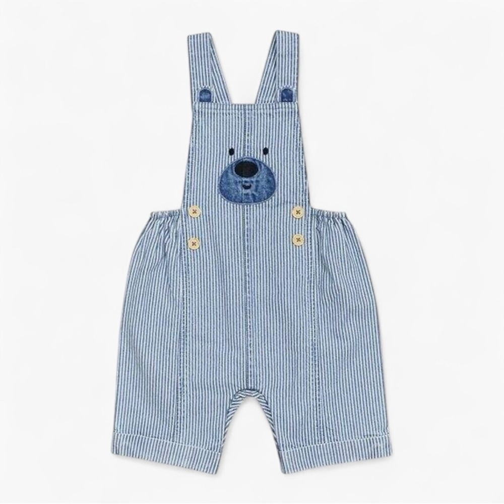 H by Hamley’s Pinstriped Bear Overalls 12–18M – Blue Cord Baby Outfit